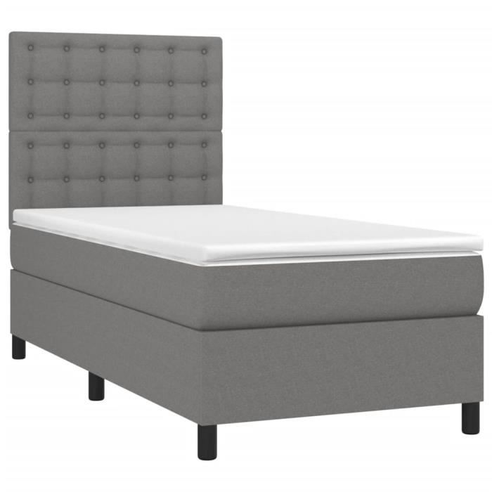 3142074 vidaXL Lit à sommier tapissier avec matelas Gris foncé 100x200cm Tissu