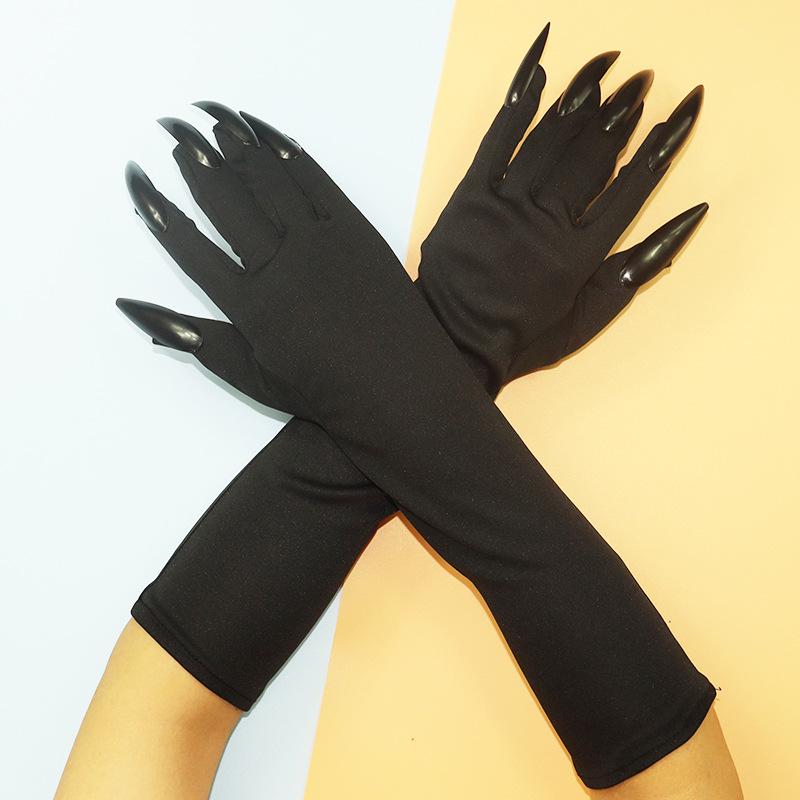 Schwarze Pailletten Halloween Lange Nagel Pfoten Handschuhe Cosplay Kostüm Requisite