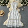 Summer Elegant Stand Collar Lace Spliced Embroidery Holiday Dress Women's Sleeveless Tank Party Dressess