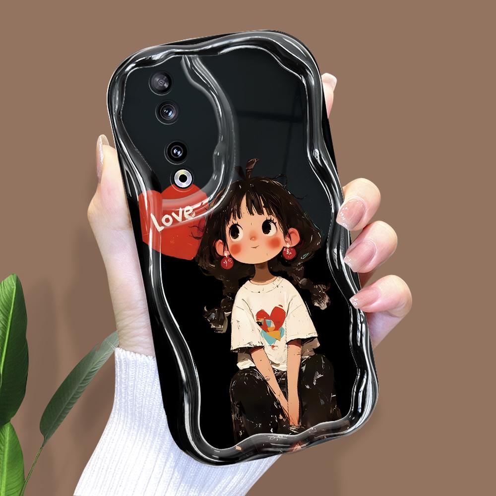 Roztomilý kreslený vzor krémová textura pouzdro vlnitý okraj měkký silikonový kryt pouzdro na telefon pro Huawei Honor Infinix Tecno iPhone
