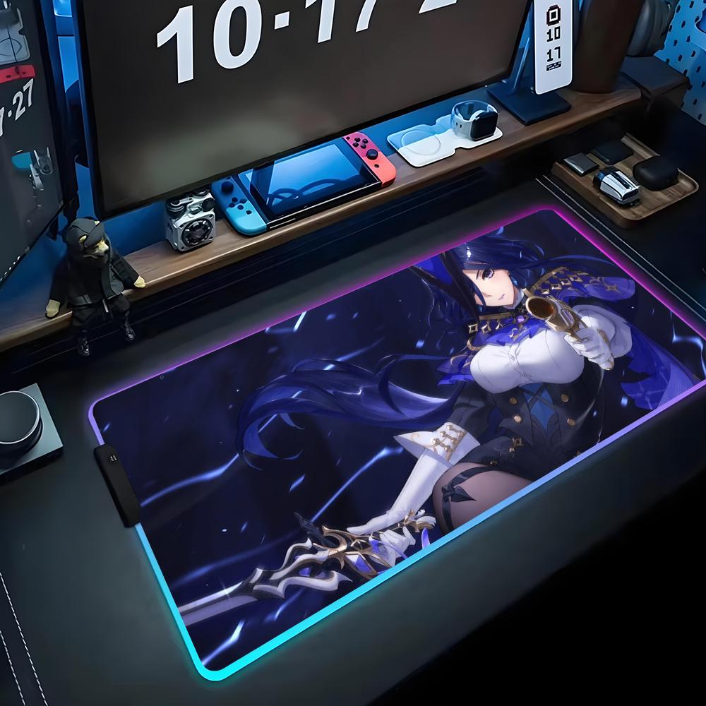 Clorinde Mouse Pad RGB Gaming Mousepad Big LED Pad PC Desk Mat Luminous Mouse Pad Large Keyboard Mats Table Rug With Backlit