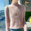 2024 Women's Autumn/Winter Wool Sweater - Solid Color, Thick Knit, Half-High Collar, Long Sleeve, Cable Knit Base Layer