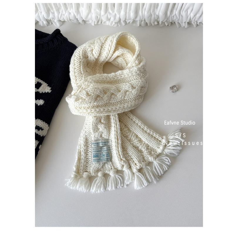 

Macaron Twist Scarf Women s Autumn and Winter Tassel Thick Needle Atmosphere Solid Color Long Strip Concave Shape Scarf 170*10CM