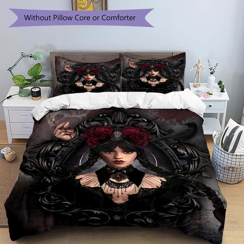 Set Biancheria da Letto Mercoledì 3 Pezzi. Morbido e Comodo Senza Imbottitura Inclusa (1x Copripiumino + 2x Federe) yy251009148