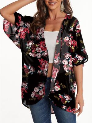 Damen Sonnenschutz Abdeckhemd Bedrucktes Chiffon-Oberteil Strickjacke