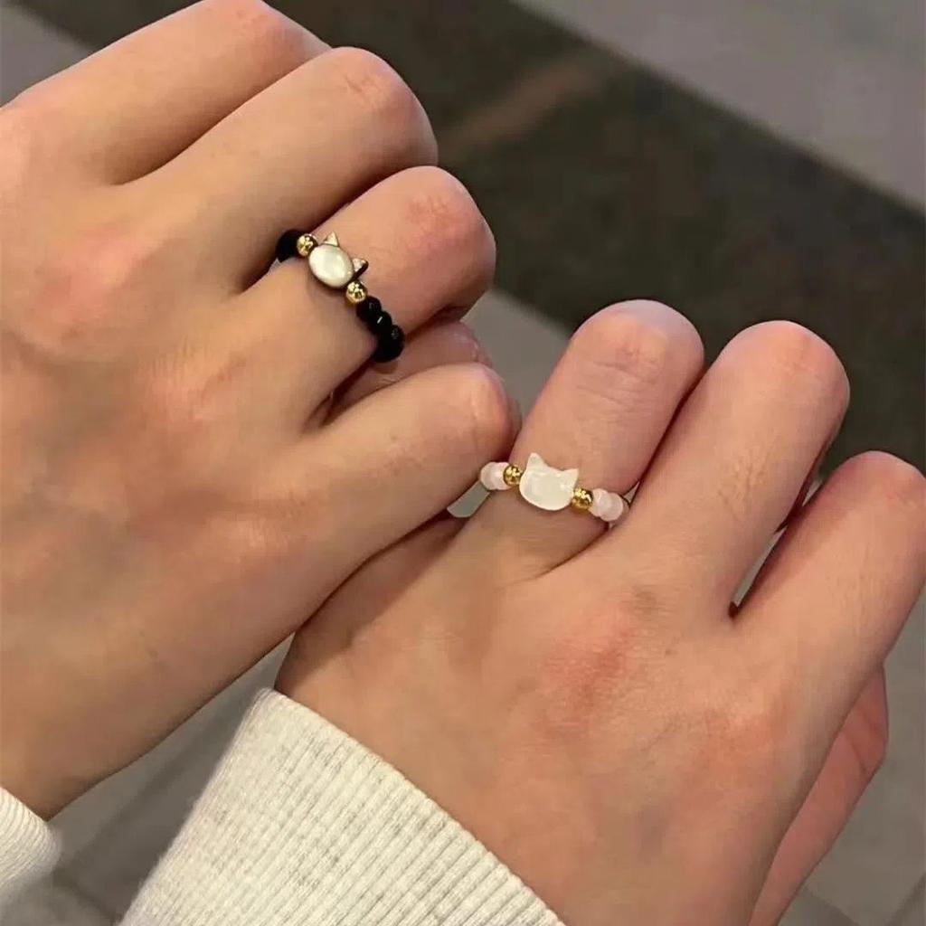 Cat Shell Beaded Ring Women's Light Luxury Niche Design Sense New Simple Personality Sweet Delicate Index Finger Ring Tide