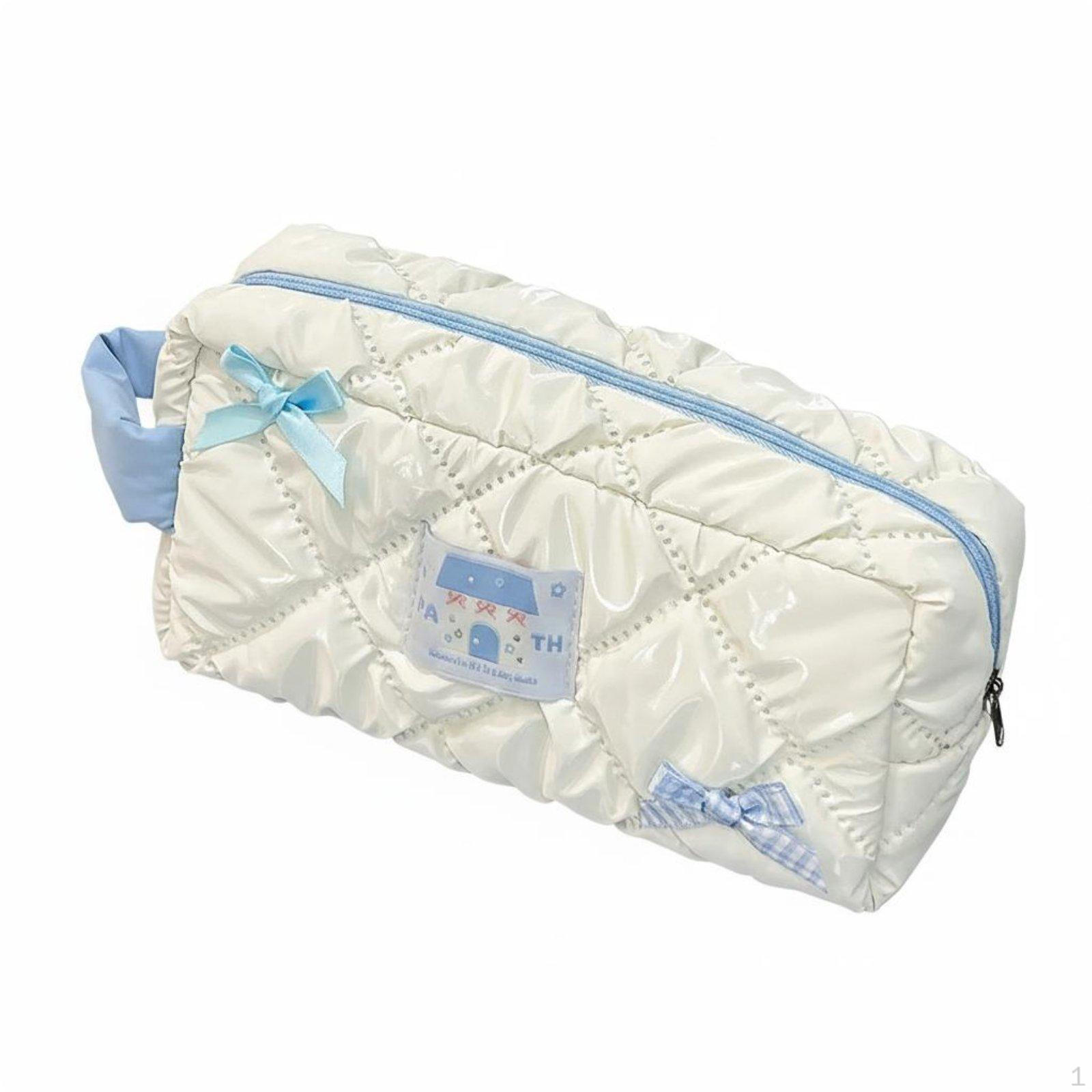 Bowknot Stationery Case Cute Design Large Capacity Pencil Versatile Pen Bag for Blue