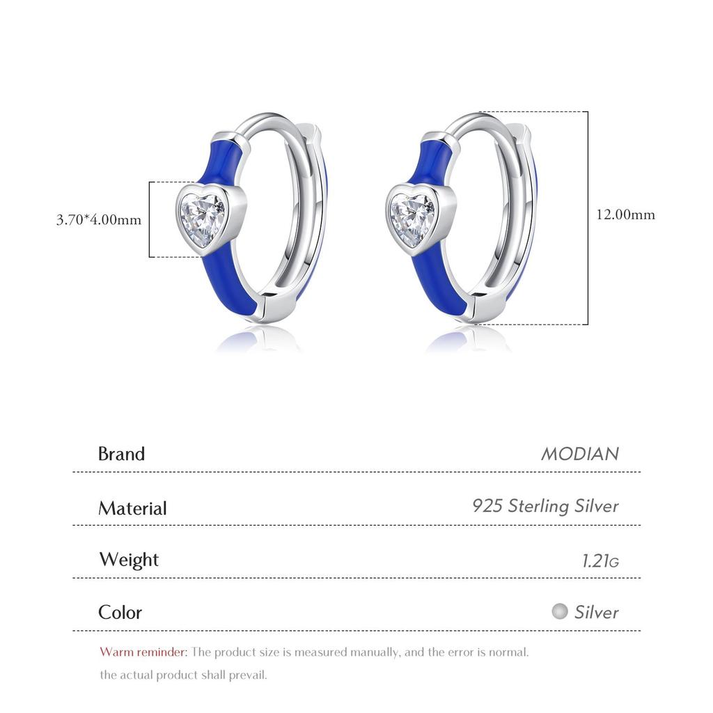 Modian 925 Sterling Zilver Blauw Emaille Hartjes Oorringen Romantisch Cz Kleine Oor Gespen Voor Vrouwen Bruiloft Sieraden
