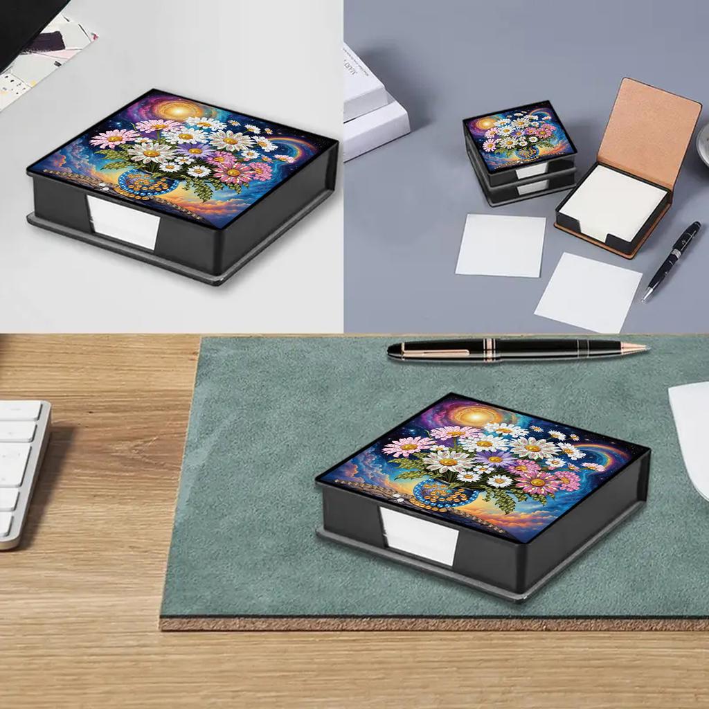 4Pcs DIY Rhinestones PU Gem Art Sticky Note Case with 160 Sheets Paper Crystal Note Box for Living Room Home Office Decoration
