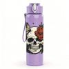 1PC Skull With Red Rose Floral Tattoo Print 750ml Color Plastic Sports Water Bottle Leakproof Flip Straw Lid Suitable for Sports Office Home Use