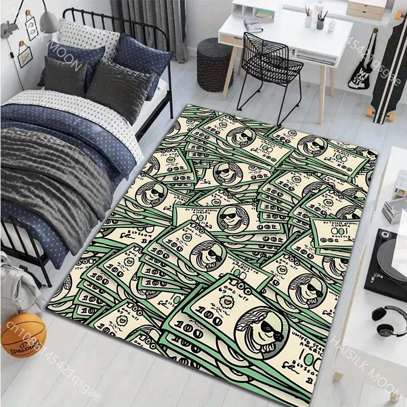 6 Styles Green Dollar Carpet for Living Room Bedroom Creative Doormat Home Decor Non-slip Floor Mat Modern Carpet Large Size