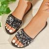 Fashion Shiny Sequin Decor Flat Slippers for Women 2025 Summer Soft Sole Non Slip Beach Shoes Woman Plus Size Light Comfort Casual Shoes