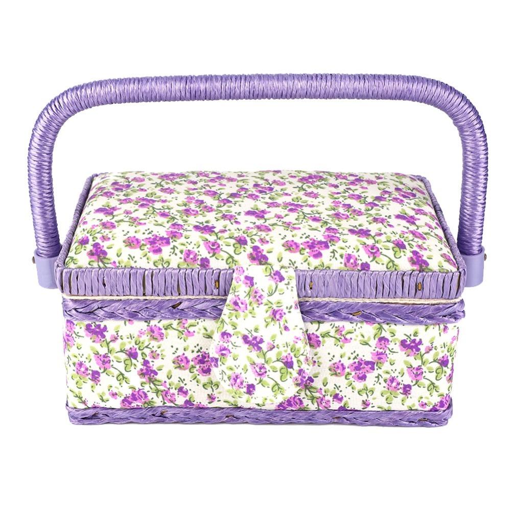 Purple Sewing Basket Handmade Thread Needle Storage Box Sewing Organizer Storing Needles Thread