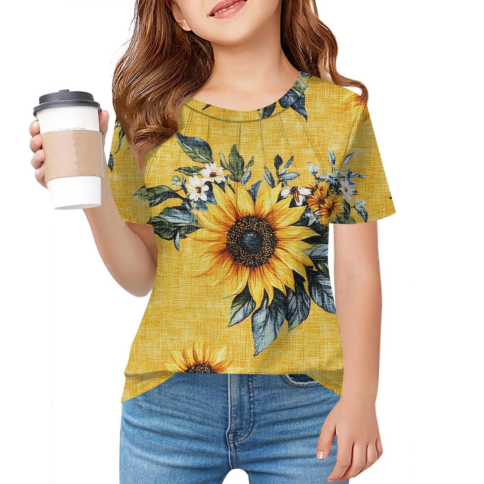 

Детская футболка Fold A для девочек, летняя модная куртка с круглым воротником и цветочным принтом с короткими рукавами 160 жёлтый