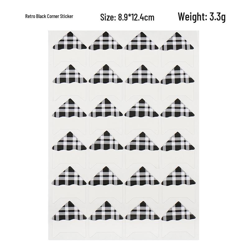24 Retro Plaid & Stripe Photo Corner Stickers for DIY Albums & Cards - 4 Colors