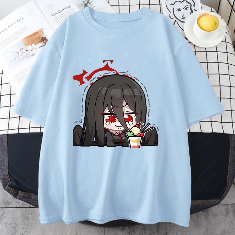 Blue Archive Hasumi Shirt Sad Girl Tshirt 100 Cotton Tshirt Short Sleeve Unisex Tees Youthful Vitality Classic Type Tshirts