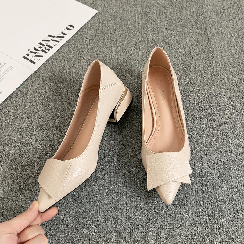 Women's Soft Leather Sole Thick Heel Spring and Autumn Mid-heel Versatile Work Shoes Casual Shoes