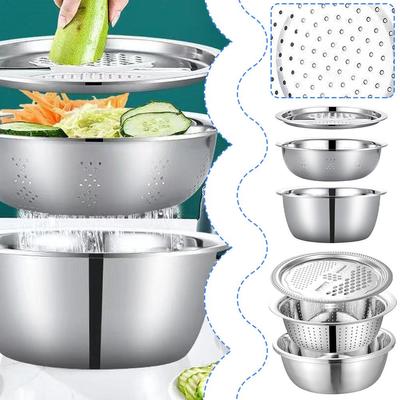 3 In 1 Multifunctional Steel Basin With Grater Washing Bowl Grater Strainer Slicer Ve L3K3