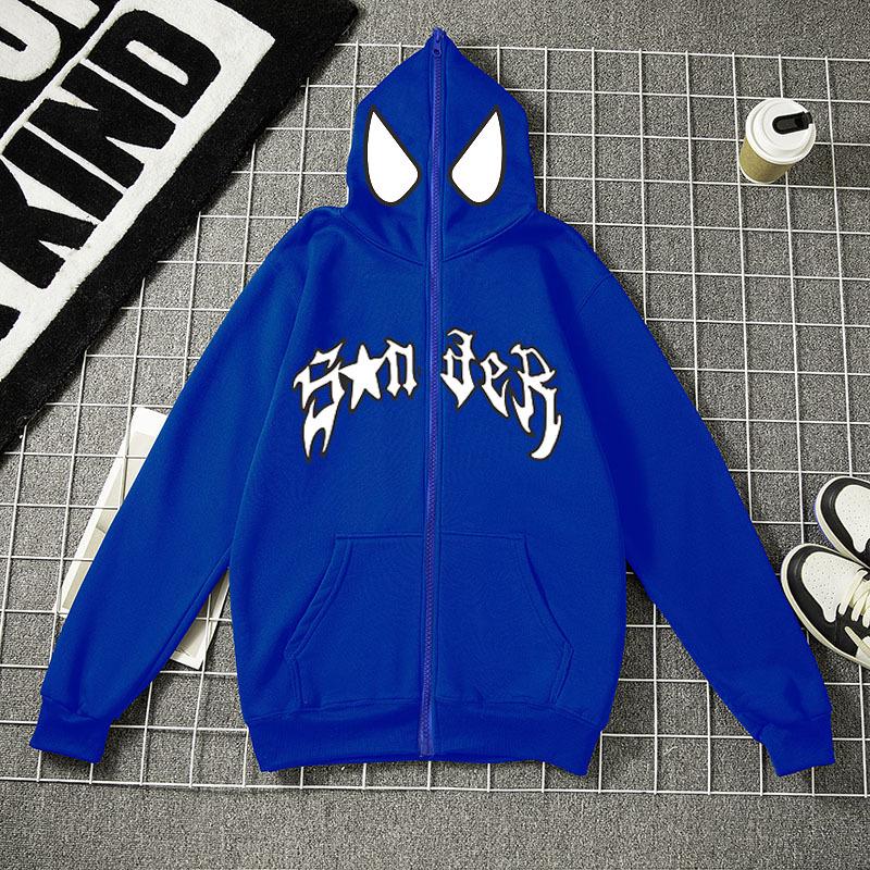 2023 Halloween Unisex Y2K Spider-Man Zip Hoodie - Loose Fit, Large Size for Couples