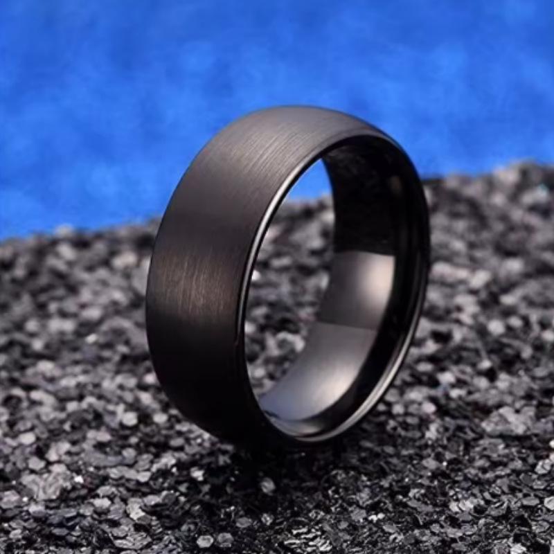 Bague pour homme en acier inoxydable noir mat – Cadeau parfait pour la Saint-Valentin