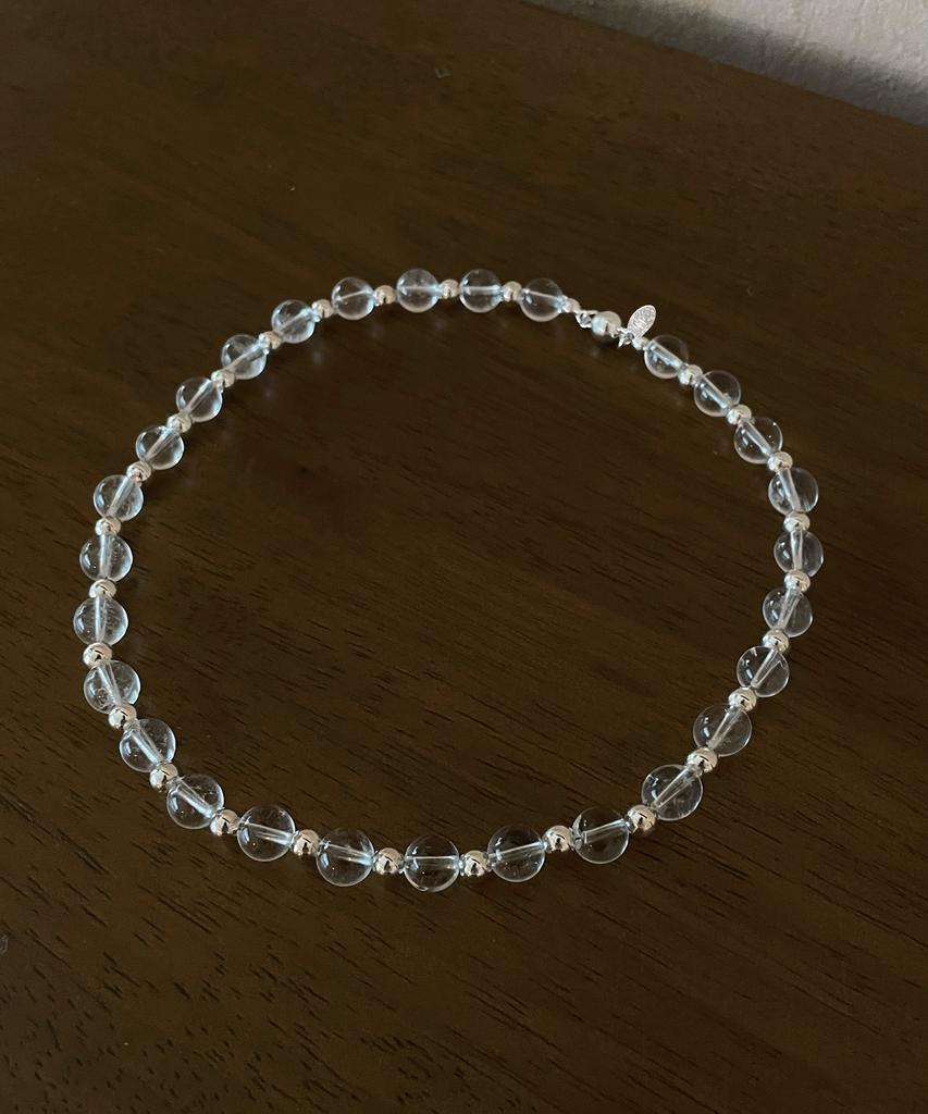 Fluffy Crystal Silver Ball Necklace
