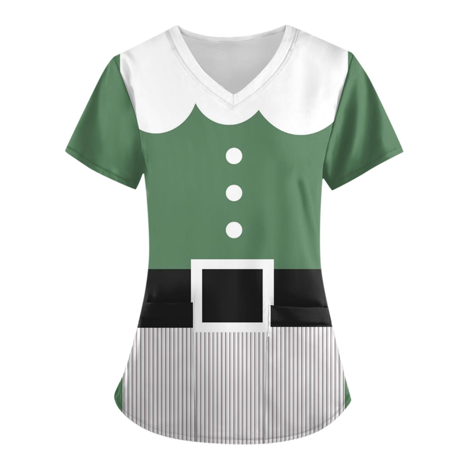 

Женская мода, рабочая одежда с v-образным вырезом, короткими рукавами и карманами, топы с принтом, летние топы для женщин XXXXXL