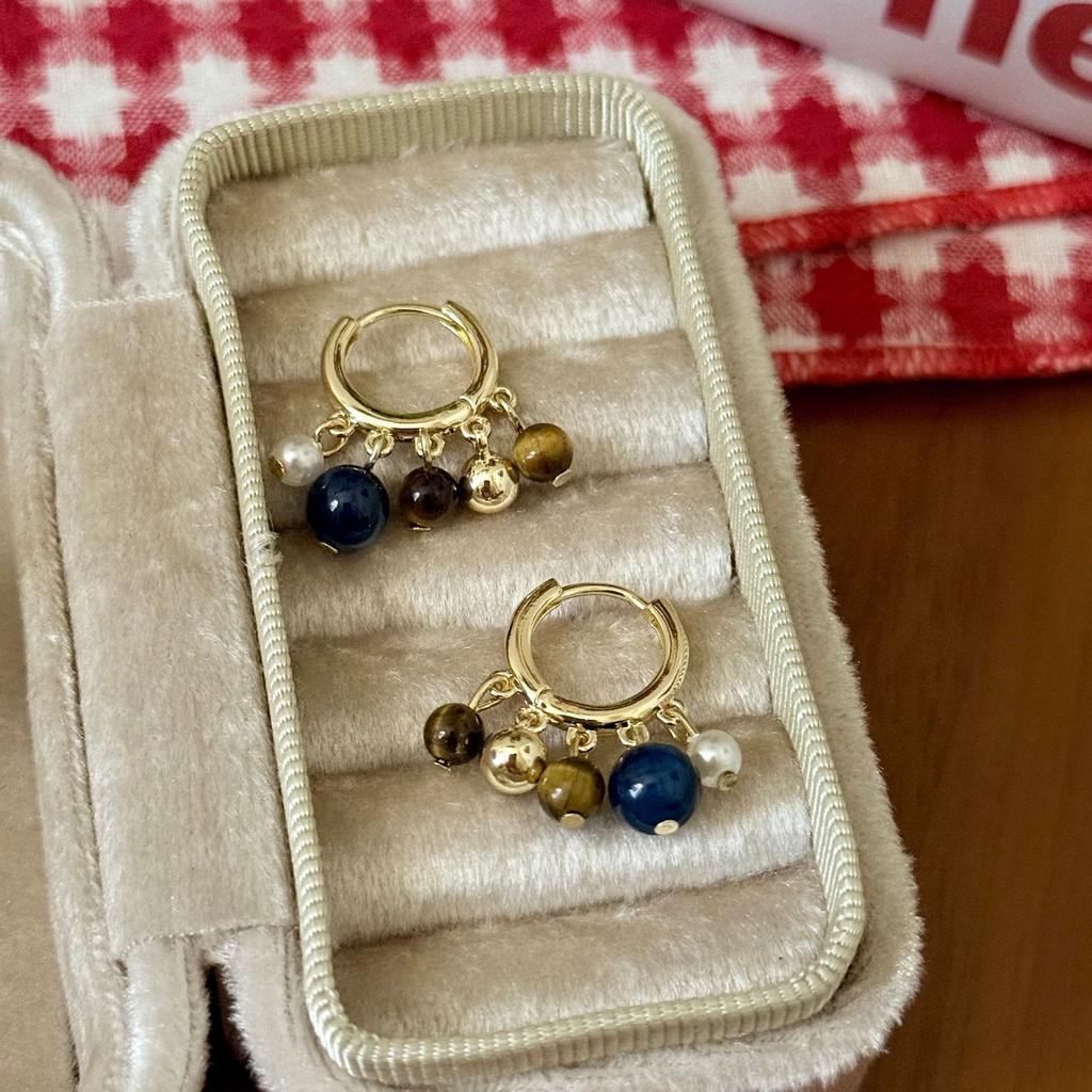 Trendy Brown Stone Pearl Beaded Pendant Earrings for Women Girls Maillard Vintage Earrings Buckle Vacation Jewelry Accessories