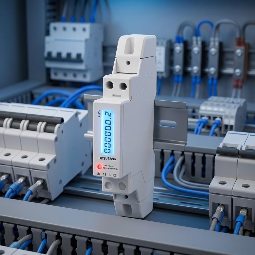DDSU5886 1-Phase AC Electricity Meter 220V 5(80)A LCD Display with Backlight for DIN Rail Mounting Energy Monitoring