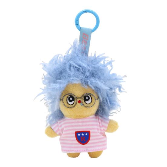 Doll Pendant, Mini Size Portable Keychain Pendant, Soft Velvet Fabric Fried Hair Glasses Doll, Durable Accessory for Bags Keys небесно-голубой