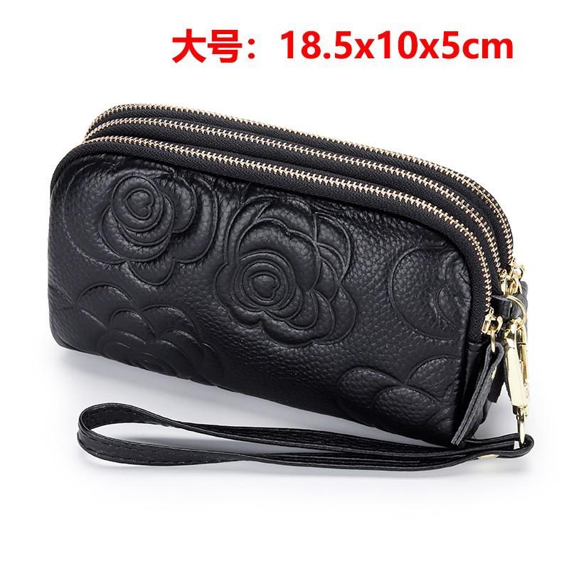 Cross-border leather clutch bag, women's new three-layer zipper, mobile phone small bag, simple mother small clutch bag