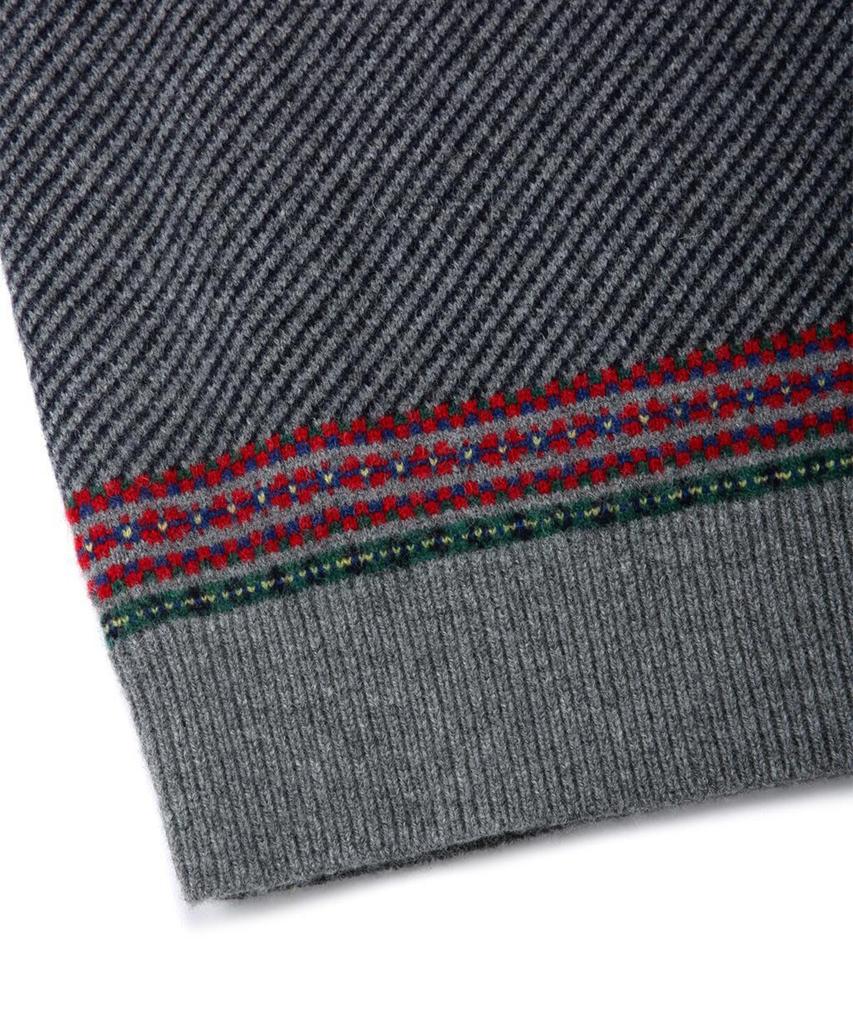 BROOKS BROTHERS Lambswool Jacquard Tennis V-Neck Sweater (Medium Grey) (Bbwnmm0904Wdf)