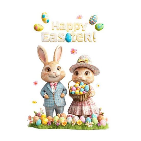 

Easter Window Cling Cute Bunny Wildflowers Eggs Butterfly Decal Reusable Double-Sided Static Window Stickers for Glass Doors Walls Kids Room Spring C