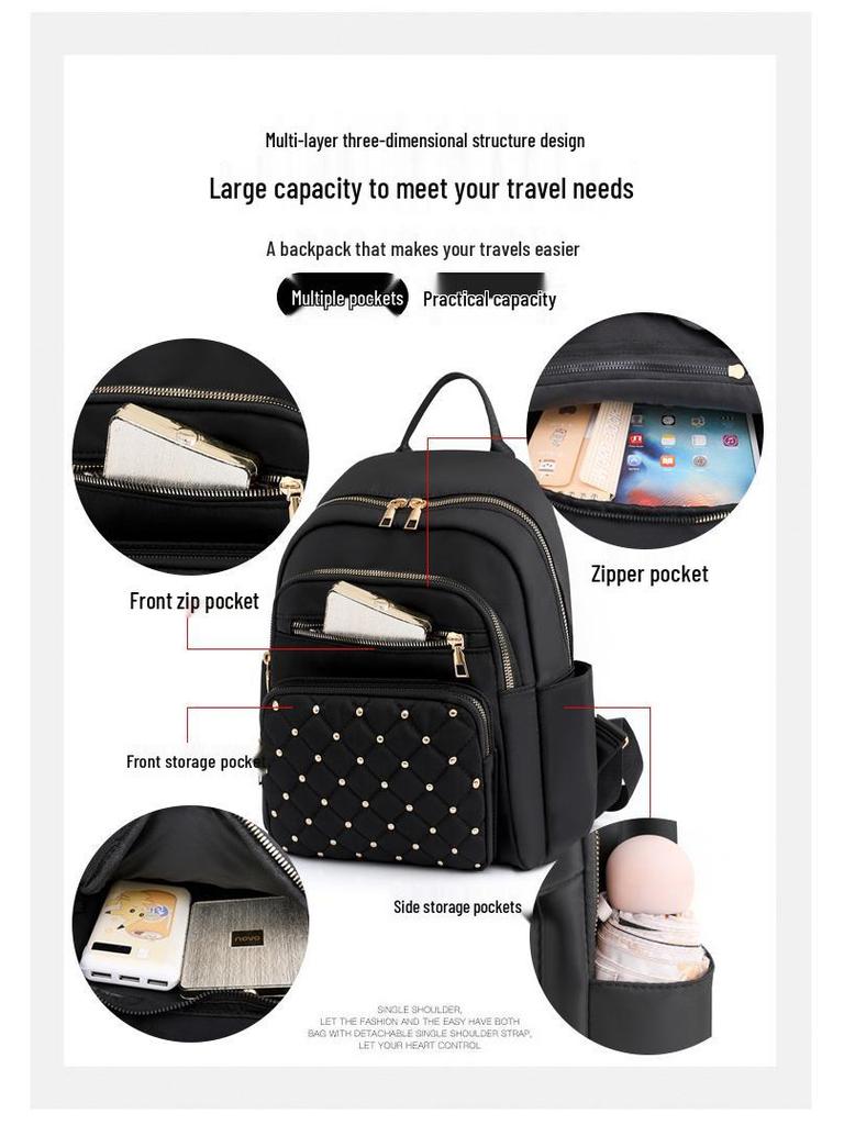 Korean Style Women's Large Capacity Diamond Pattern Backpack