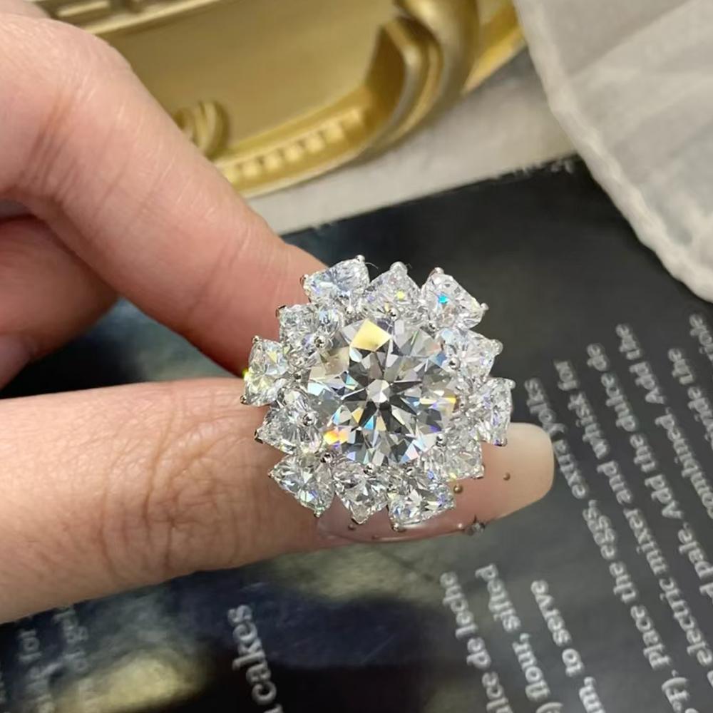 Houtros 5CT Big Moissanite Wedding Ring for Women CopperFlower Diamond Engagement Band Luxurious Jewelry GRA