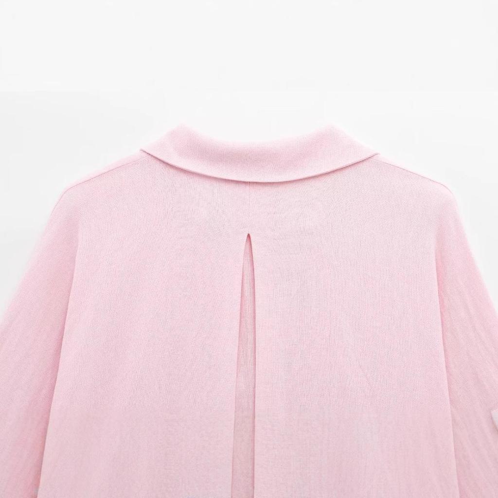 2025 Spring Women's European Fashion Linen Blend Wide Sleeve Shirt