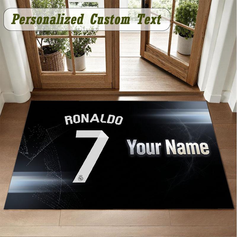Crystal Velvet Square Rug Custom NameCristiano Ronaldo Pattern Non Slip Home Floor Decor Rug