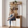 6-in-1 Entryway Coat Rack with Fold-Down Shoe Bench and Mirror, 80x36x168cm, Oak