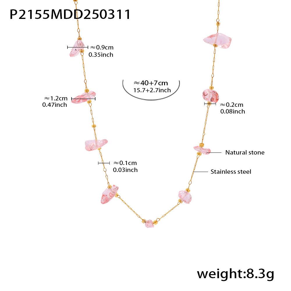 Fresh Sweet Dopamine Colorful Irregular Stone Necklace with PVD Gold-Plated Clavicle Chain