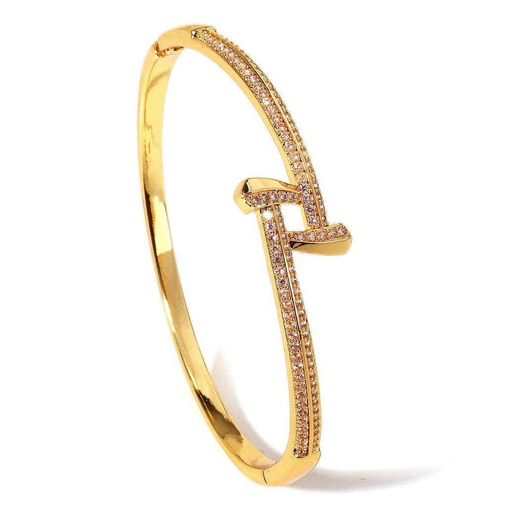 Luxury Micro Paved Zircon Bracelet For Women Simple Gold Full Diamond Clasp Bangle Versatile Non Fading Fashion Jewelry