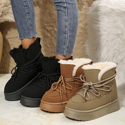 New Winter Round Head Thick Bottom Front with A Slip-on Fashion Casual Short Tube Warm Cotton Shoes Lace-up Snow Boots Women