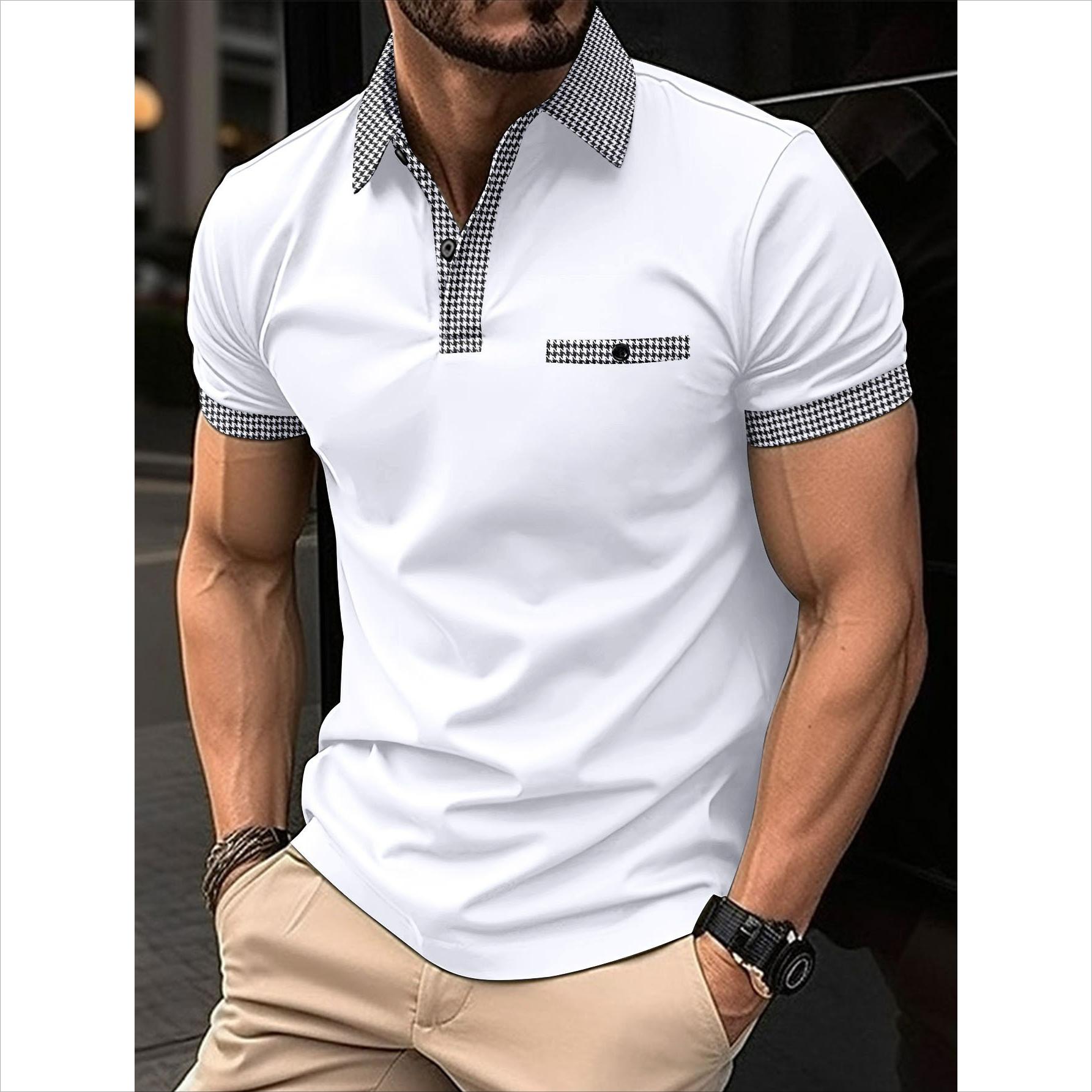 

Summer Men s Short-sleeved POLO Shirt Button Color Matching Men s Sports Polo Shirt 3XL білий