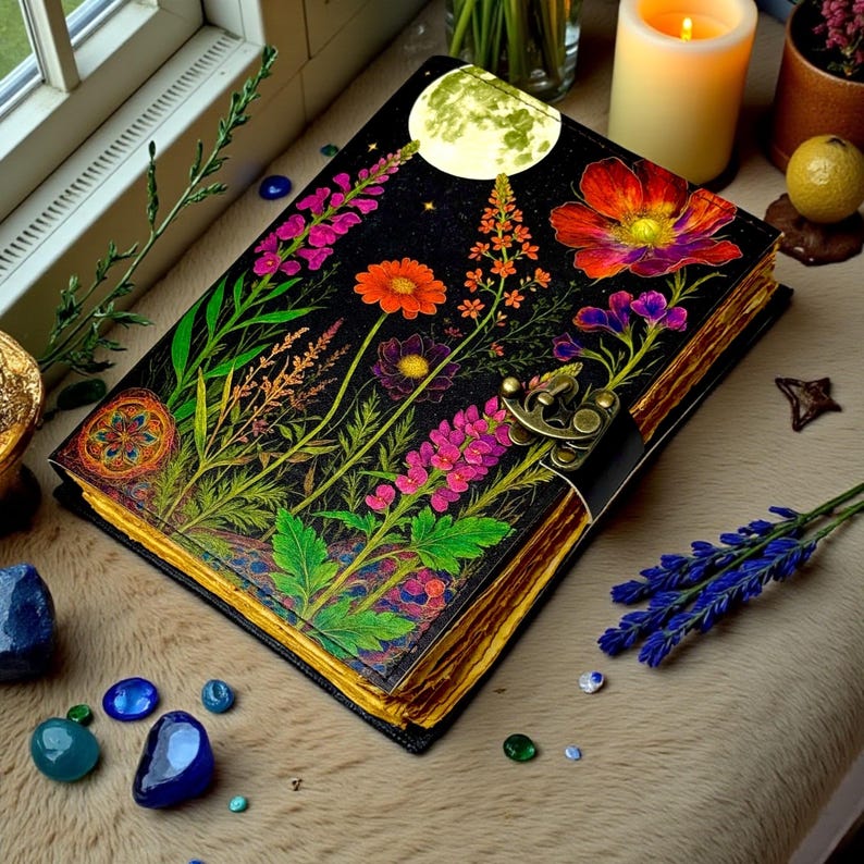 

Ручная работа Кожаный Цветочный Лунный Журнал | 5x7 Блокнот с Рваным Краем Винтажный | Дневник Ботанического Сада с Замком 5x7 чёрный