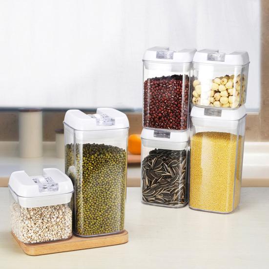 6Pcs Sealed Tank Food Storage Containers Set BPA Free Transparent Dustproof Large Capacity Stackable Airtight Cereal Containers