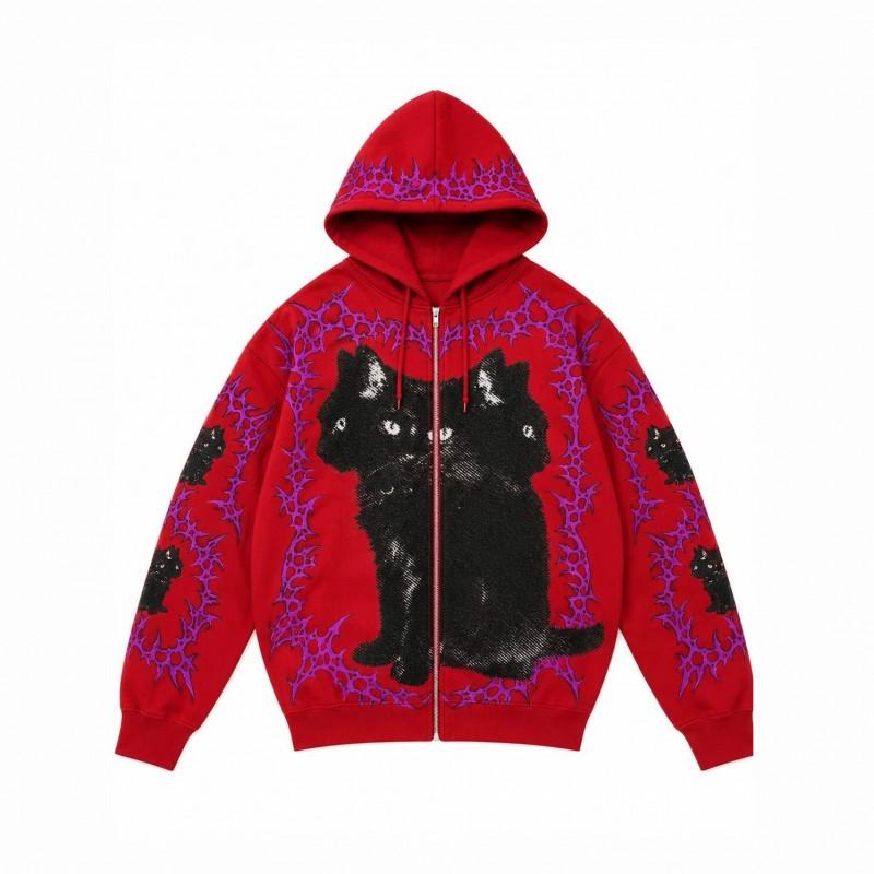 Street Hip Hop Flamme 3D-Druck Reißverschluss Hoodie Lockerer Schnitt Jugend Freizeit Winter Sweatshirt