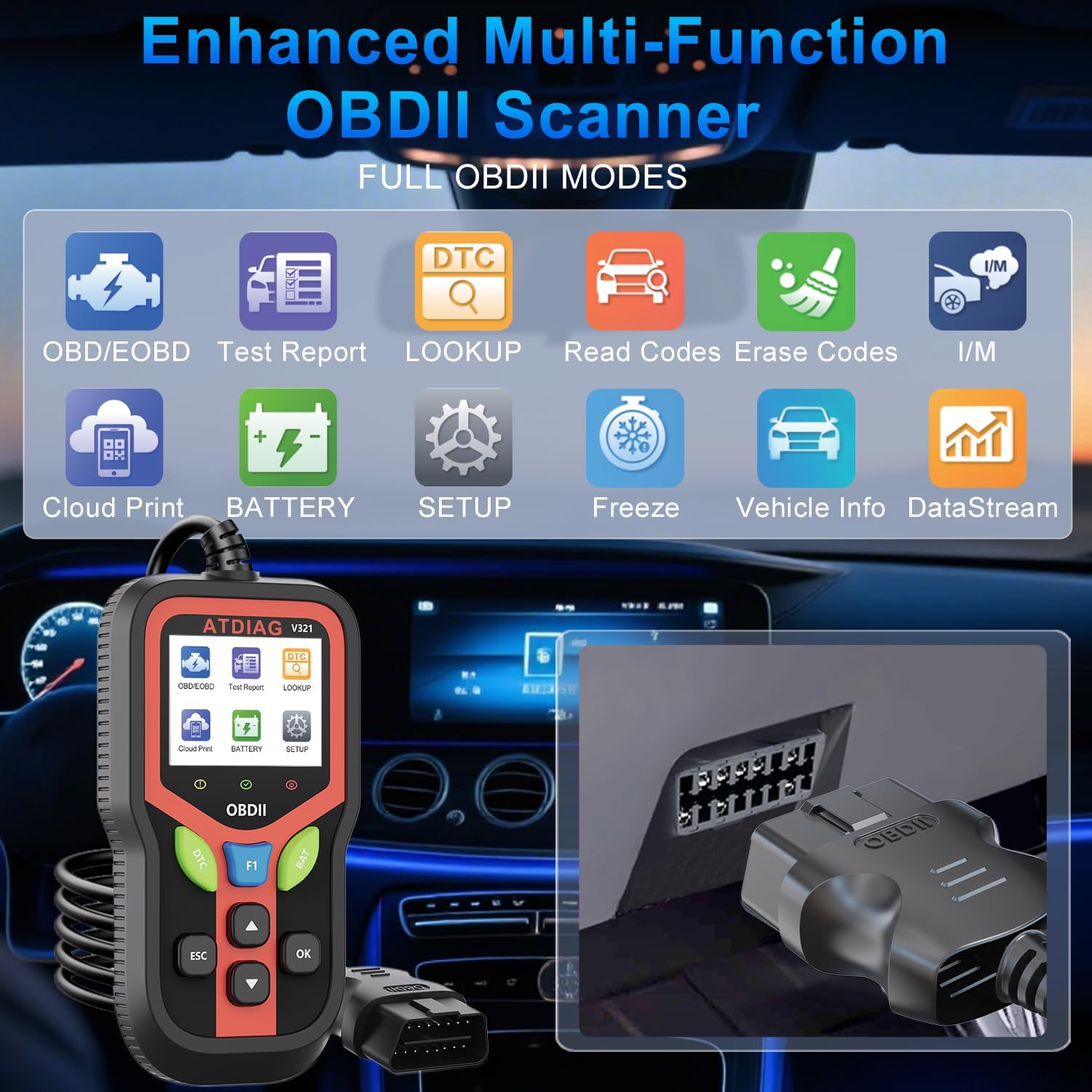 

2025 Upgraded OBD2 Scanner, Check Engine Light & Clear Codes, Battery Start Test, Cloud Printing, for All Vehicles Since 1996 United States