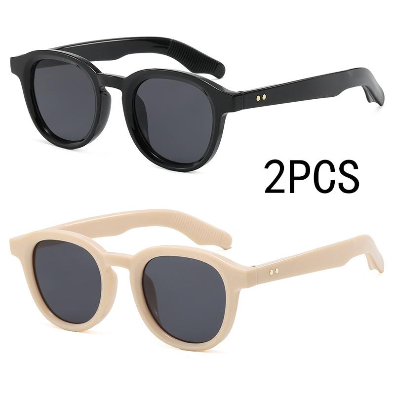 2PCS Simple Fashion Round Sunglasses Women Men Retro Trend Brand Sun Glasses Daily Leisure Business Male Female Glasses UV400