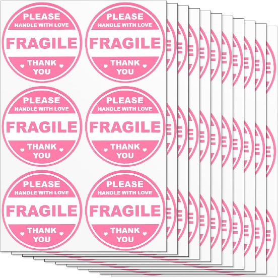 2 inch 300 PCS Fragile Sticker Pink Round Fragile Labels Cute FragileSticker Handle with Care Thank You Label for Shipping Moving Glass Permanent
