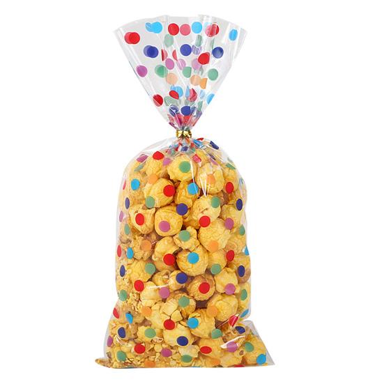100Pcs Colorful Candy Bags Assorted Dot Stripe Star Pattern Cellophane Treat Bags