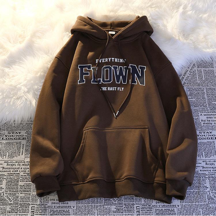 

Флисовый свитер Harajuku в Корейском стиле с принтом в стиле ретро Y2k, свитер с капюшоном для мужчин и женщин, свободный пуловер с длинными рукавами в стиле Bf для пар, одежда S коричневый