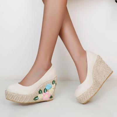 Fashion Wedges High Heels Shoes For Women Pumps Platform Embroidery  Round Toe Women's Heels Knitted Party Wedding Shoes Large Size 45